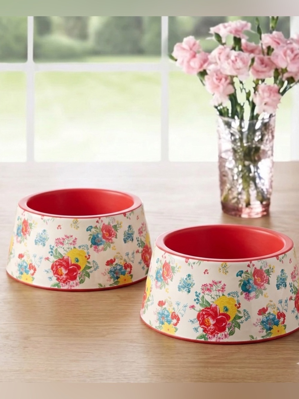 2022 🌺 New Pioneer Woman Fancy Flourish Dog/Cat/Pet Feeder Bowls Set 2